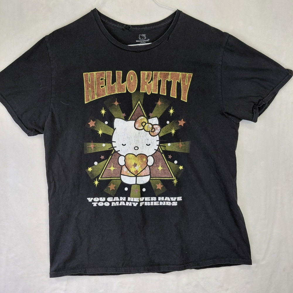 Sanrio Hello Kitty Mens Graphic T-Shirt Black Cotton You Can Never Have Friends
